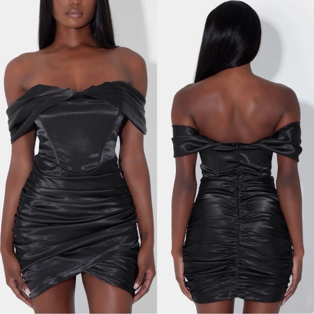 NWT Leau Divine Satin Corset Dress in Black Size XL